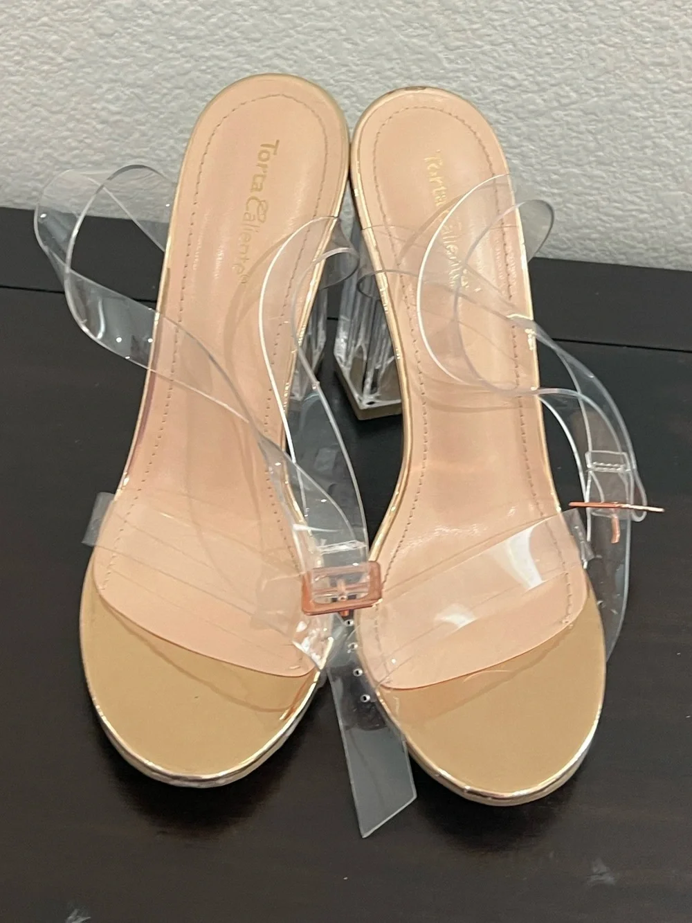 Torta Caliente Kiara Transparent Strap Block Heel Sandals in Nude Size 6M